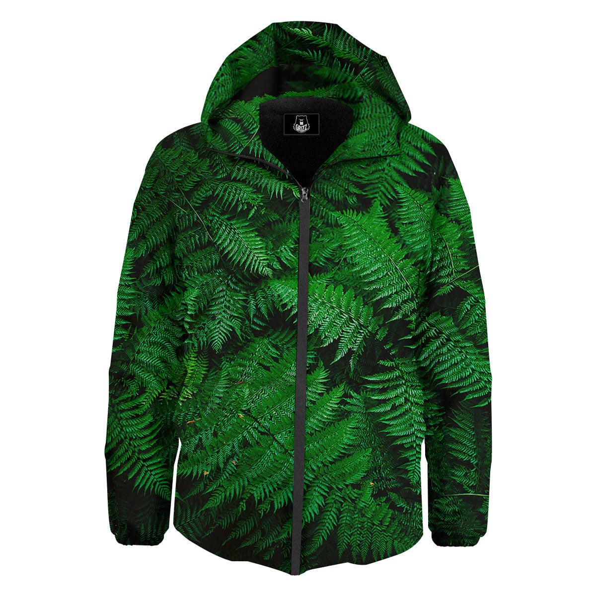Fern Leaf Green Print Down Jacket-grizzshop