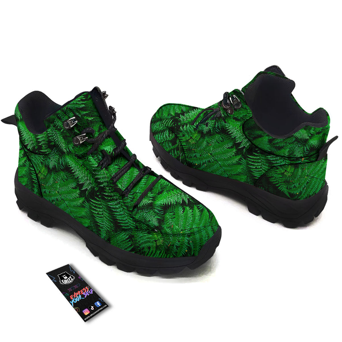 Fern Leaf Green Print Hiking Shoes-grizzshop
