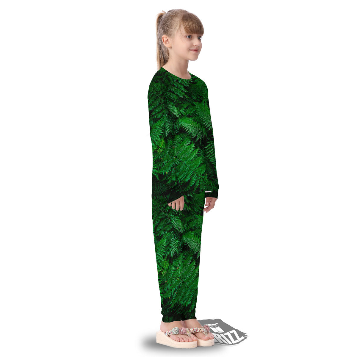 Fern Leaf Green Print Kid's Pajamas-grizzshop