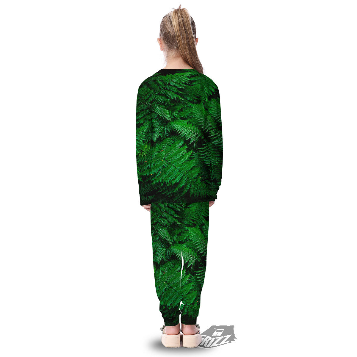 Fern Leaf Green Print Kid's Pajamas-grizzshop