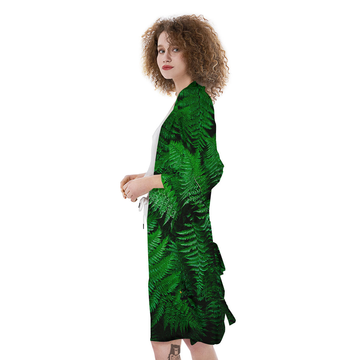 Fern Leaf Green Print Kimono-grizzshop