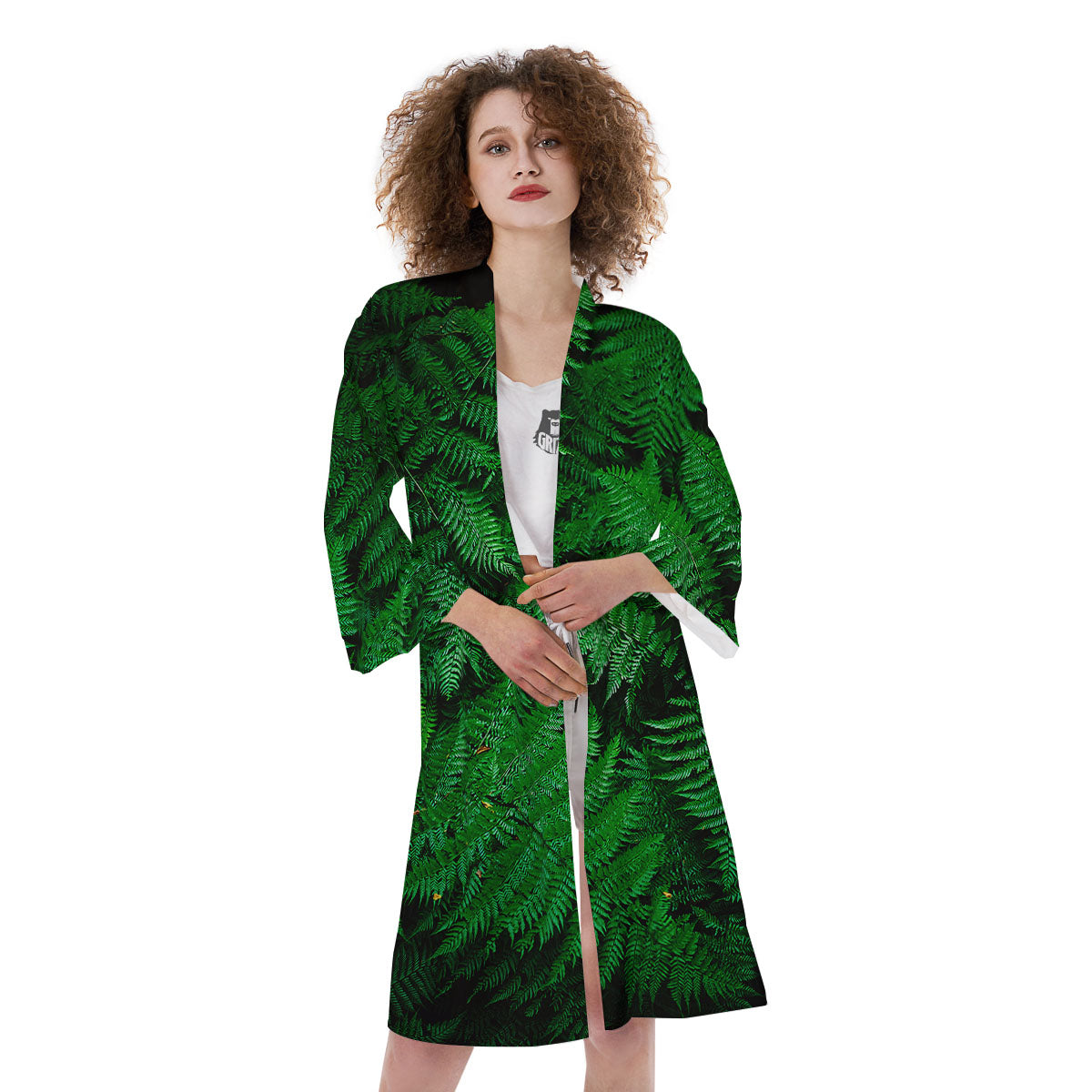 Fern Leaf Green Print Kimono-grizzshop