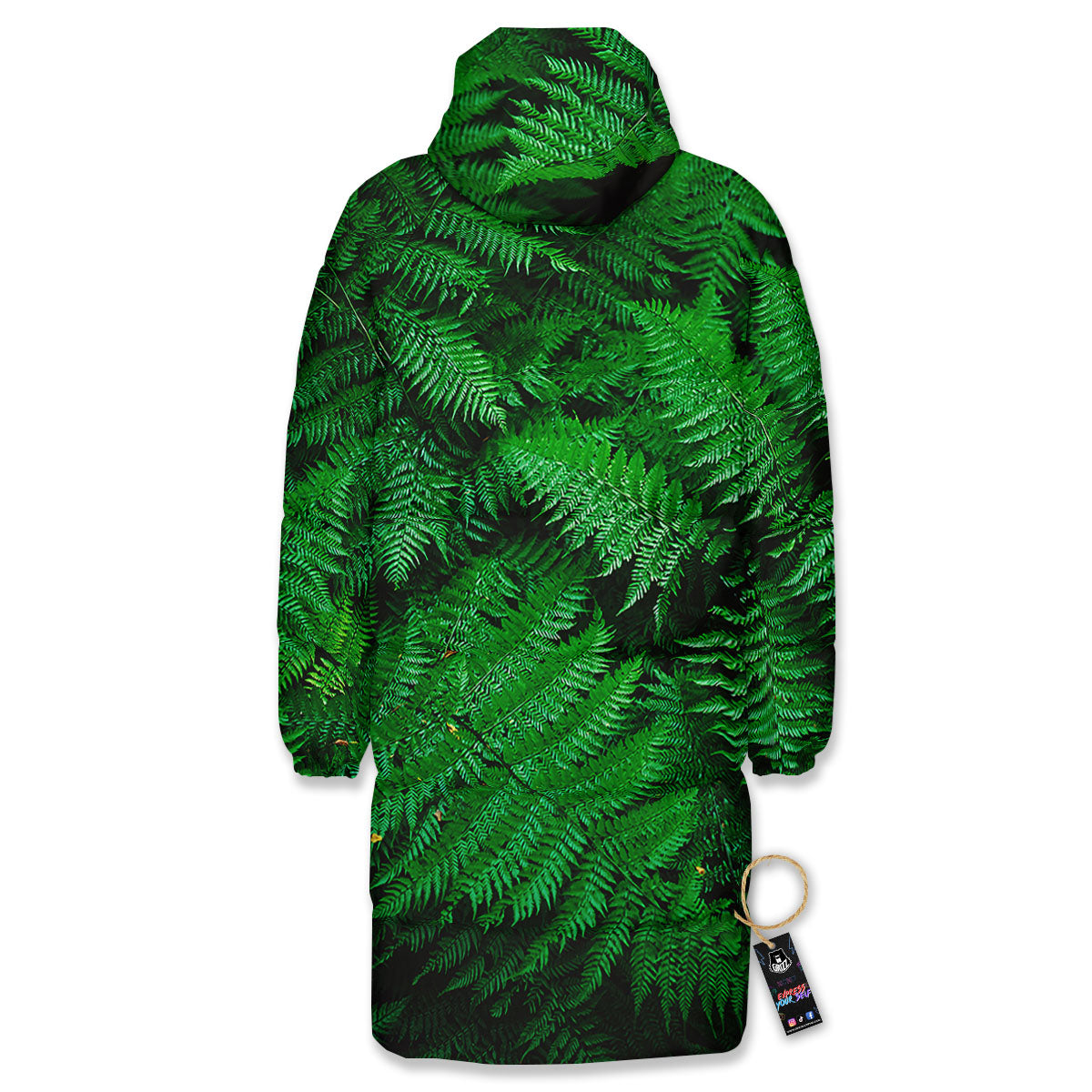 Fern Leaf Green Print Long Down Jacket-grizzshop