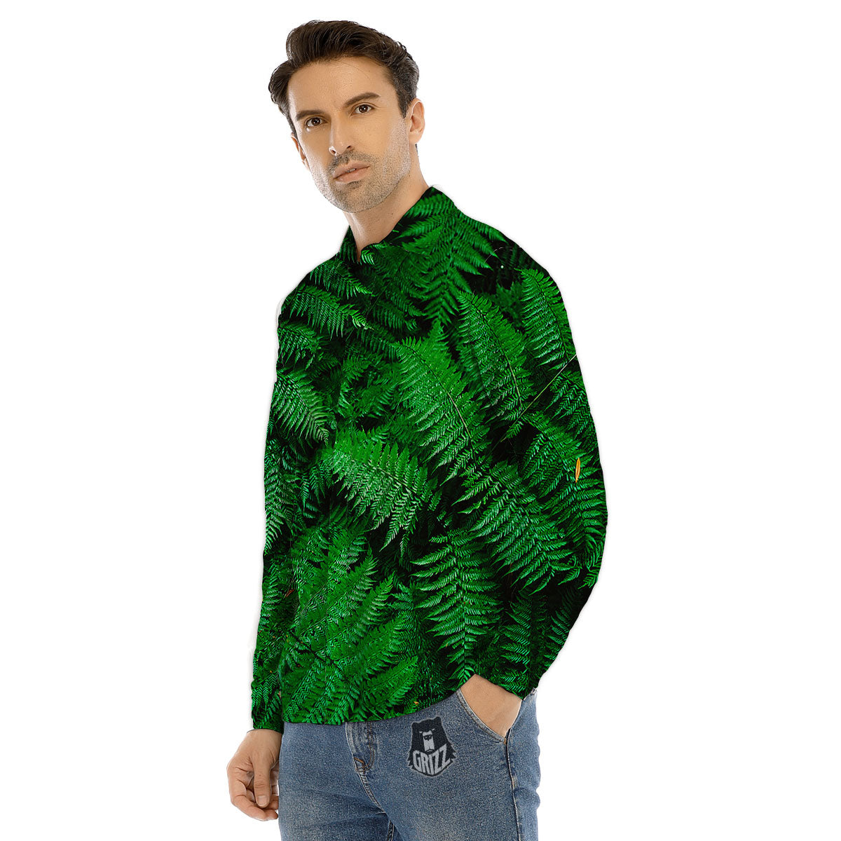 Fern Leaf Green Print Men's Dress Shirts-grizzshop