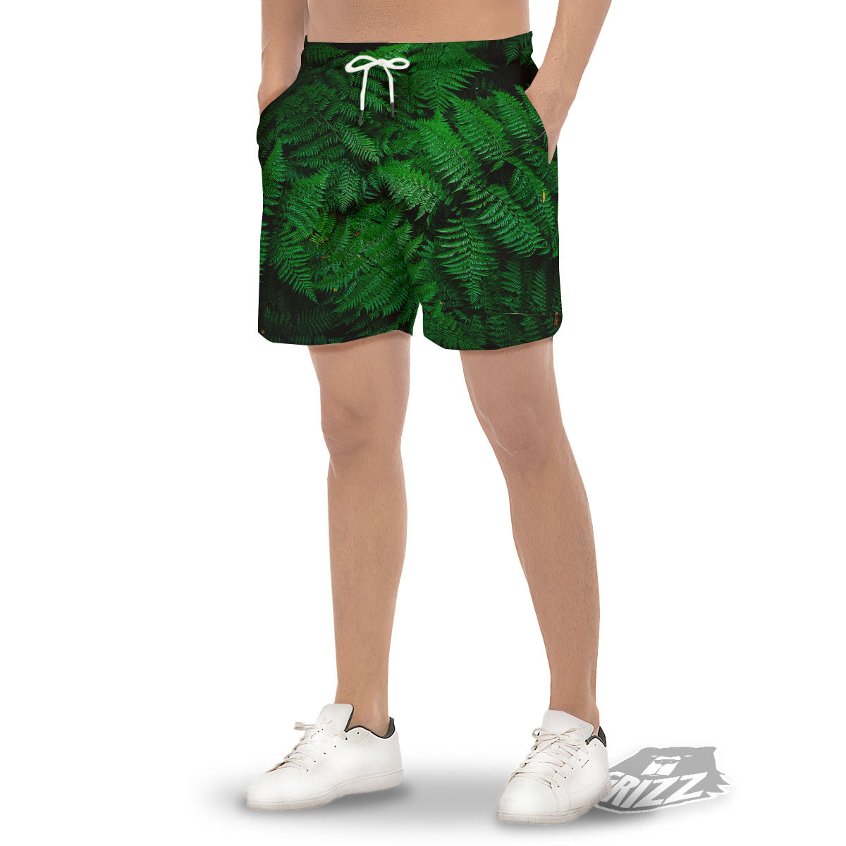 Fern Leaf Green Print Men's Gym Shorts-grizzshop
