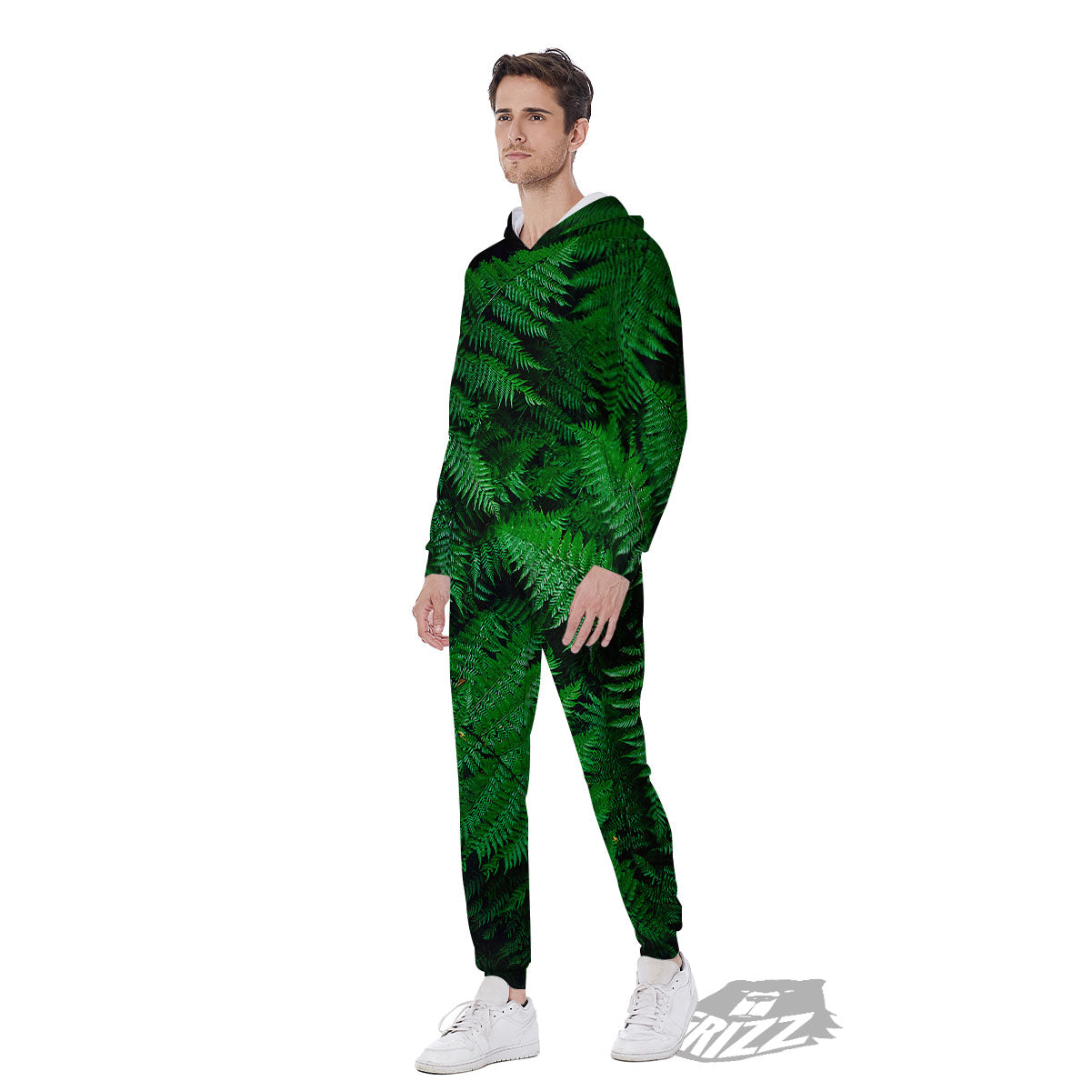 Fern Leaf Green Print Men's Jumpsuit-grizzshop