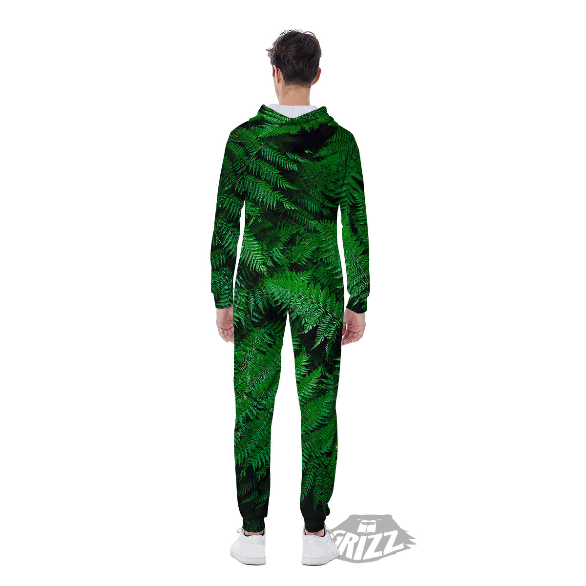 Fern Leaf Green Print Men's Jumpsuit-grizzshop