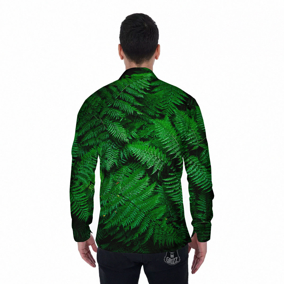 Fern Leaf Green Print Men's Long Sleeve Shirts-grizzshop