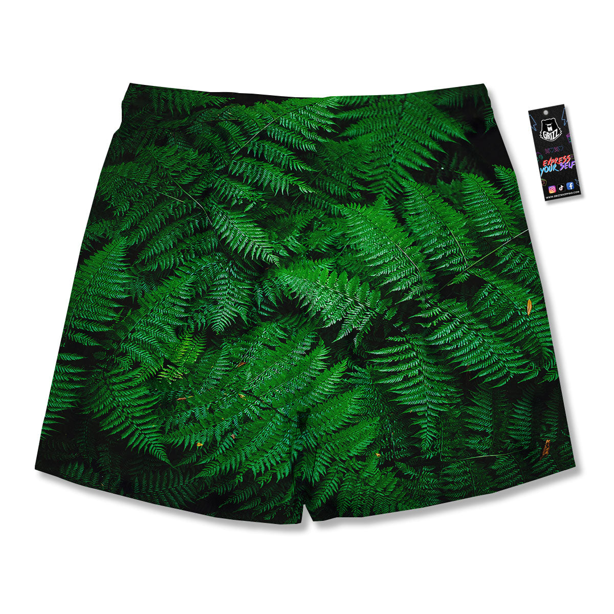 Fern Leaf Green Print Men's Running Shorts-grizzshop