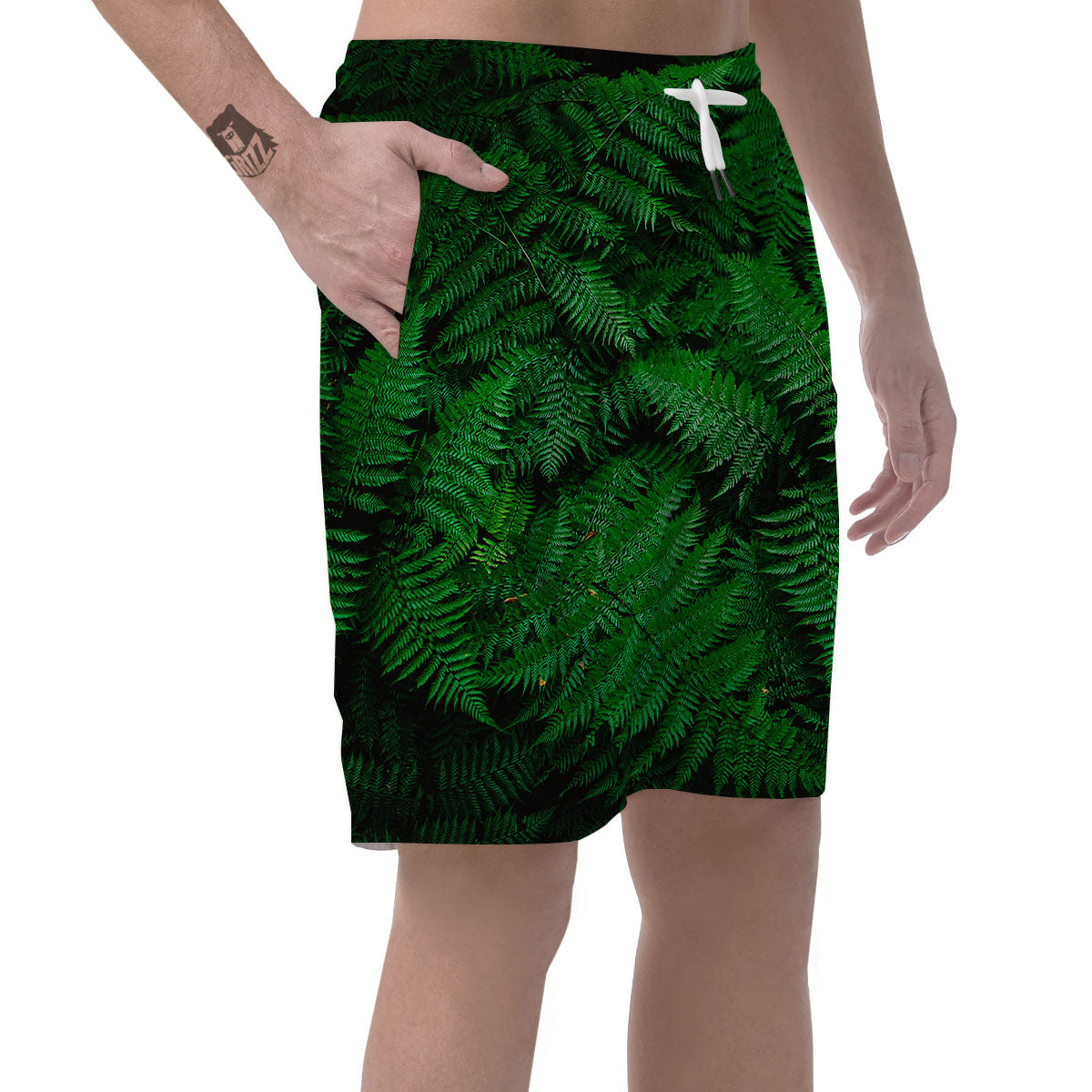 Fern Leaf Green Print Men's Shorts-grizzshop