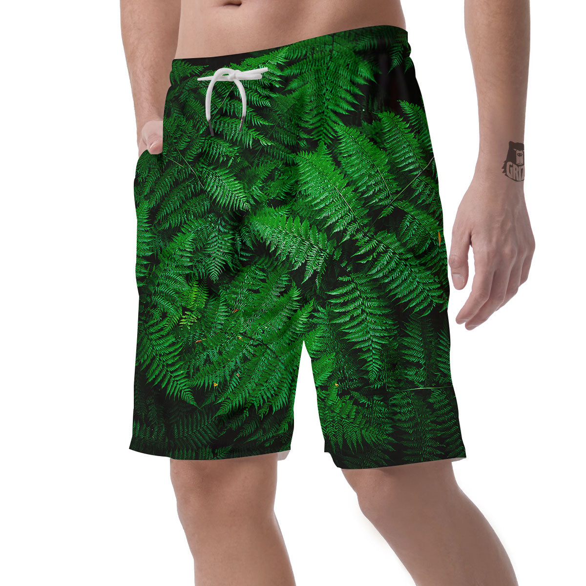 Fern Leaf Green Print Men's Shorts-grizzshop