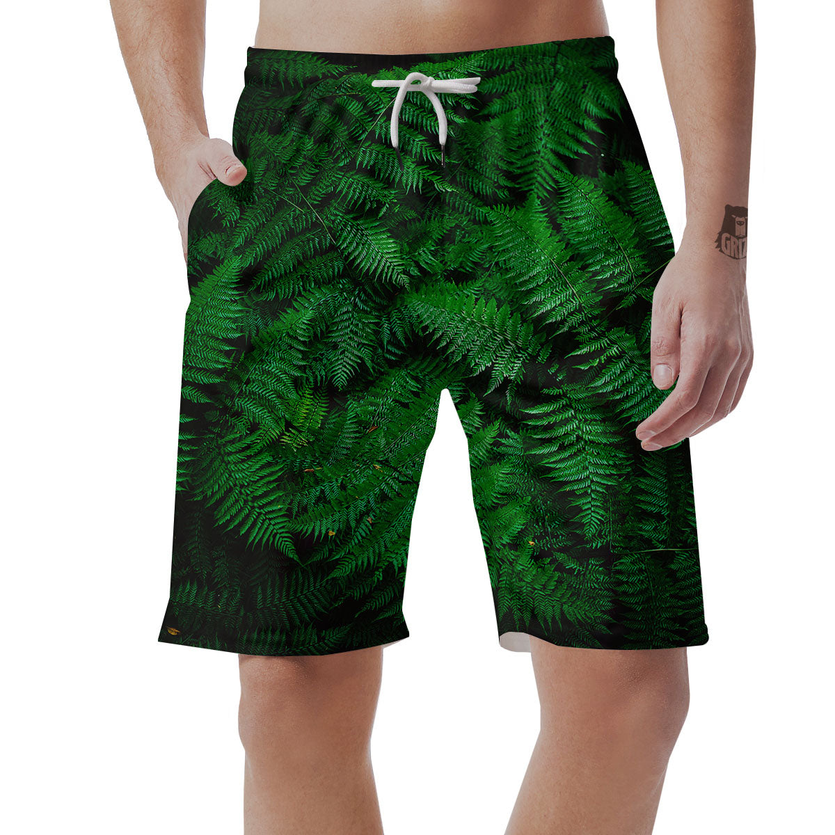 Fern Leaf Green Print Men's Shorts-grizzshop