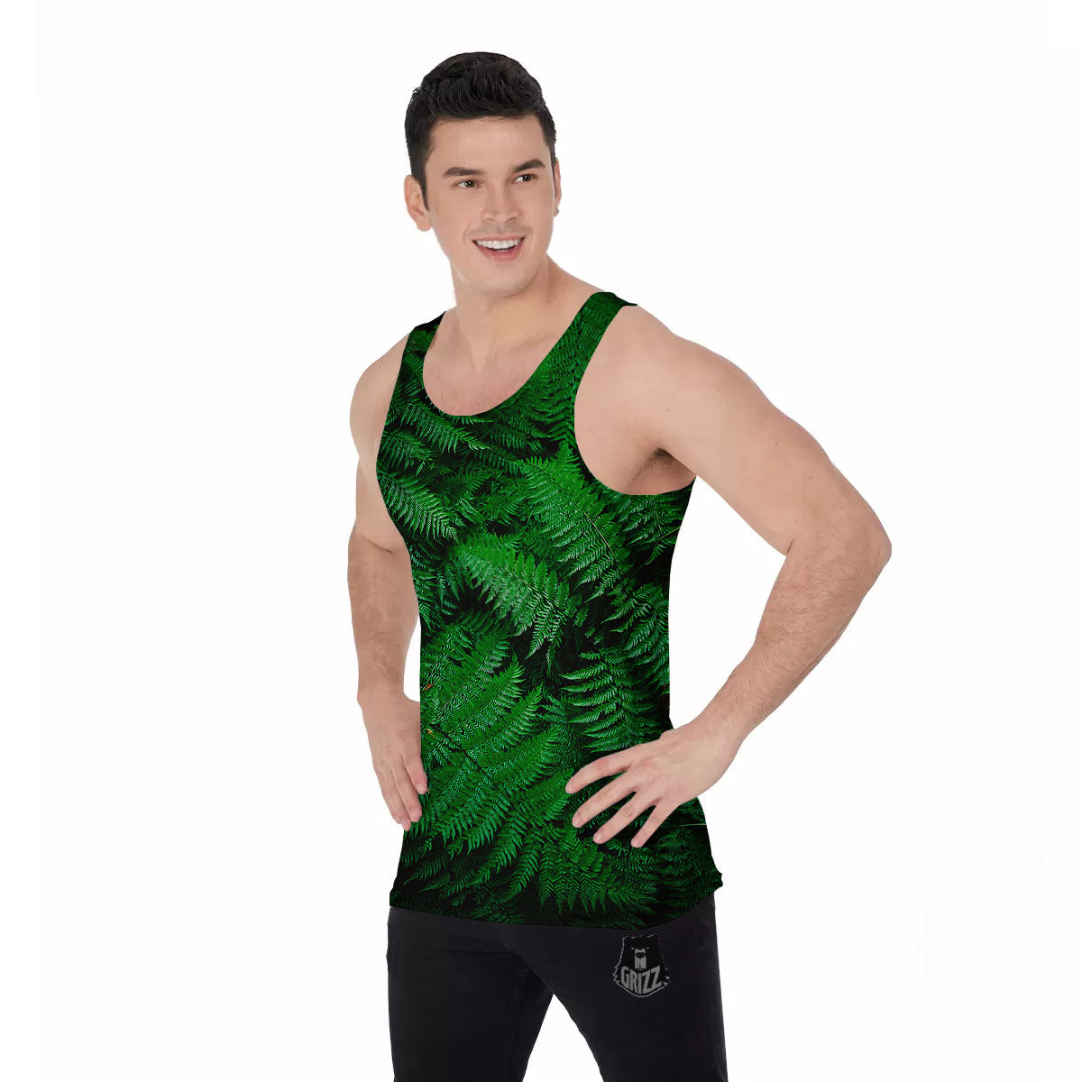 Fern Leaf Green Print Men's Tank Top-grizzshop