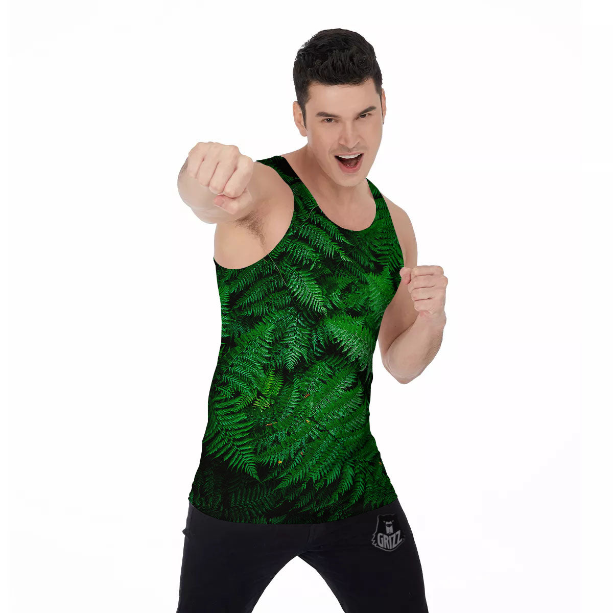 Fern Leaf Green Print Men's Tank Top-grizzshop