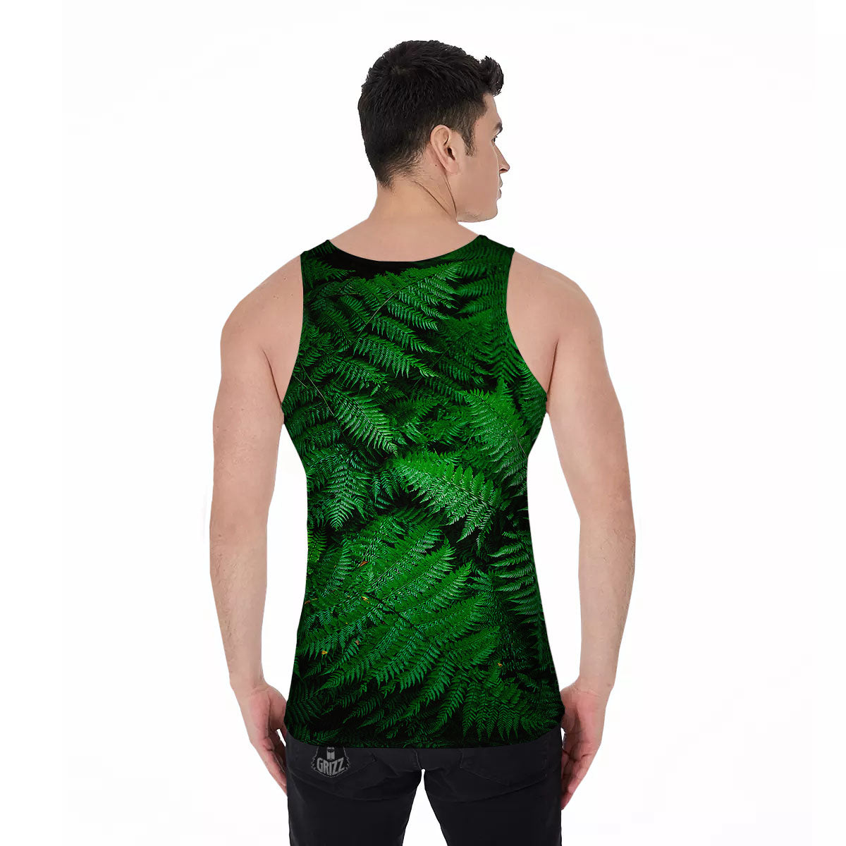 Fern Leaf Green Print Men's Tank Top-grizzshop