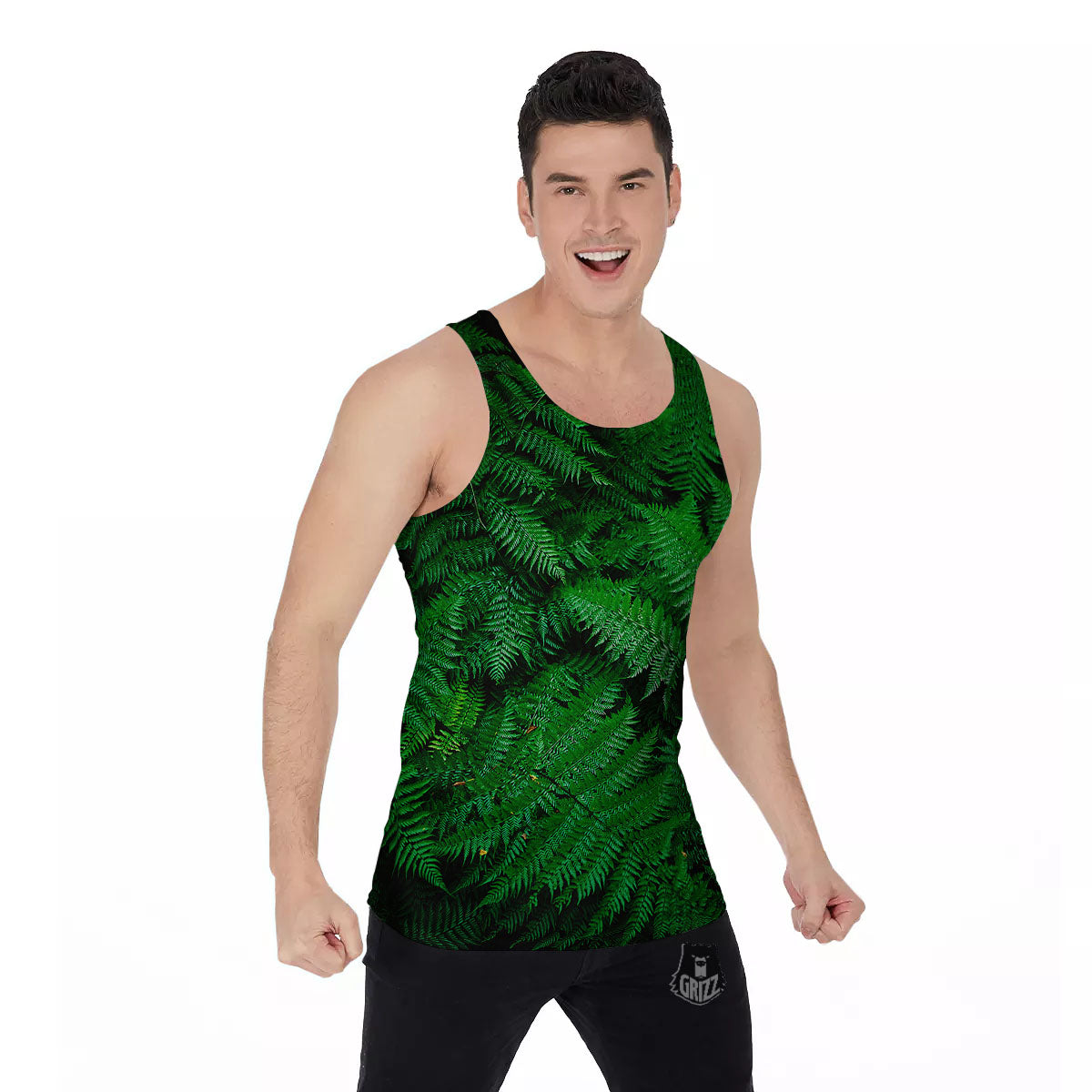Fern Leaf Green Print Men's Tank Top-grizzshop