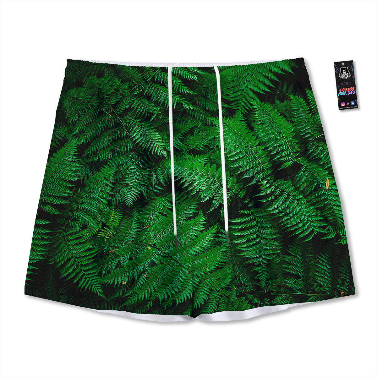 Fern Leaf Green Print Mesh Shorts