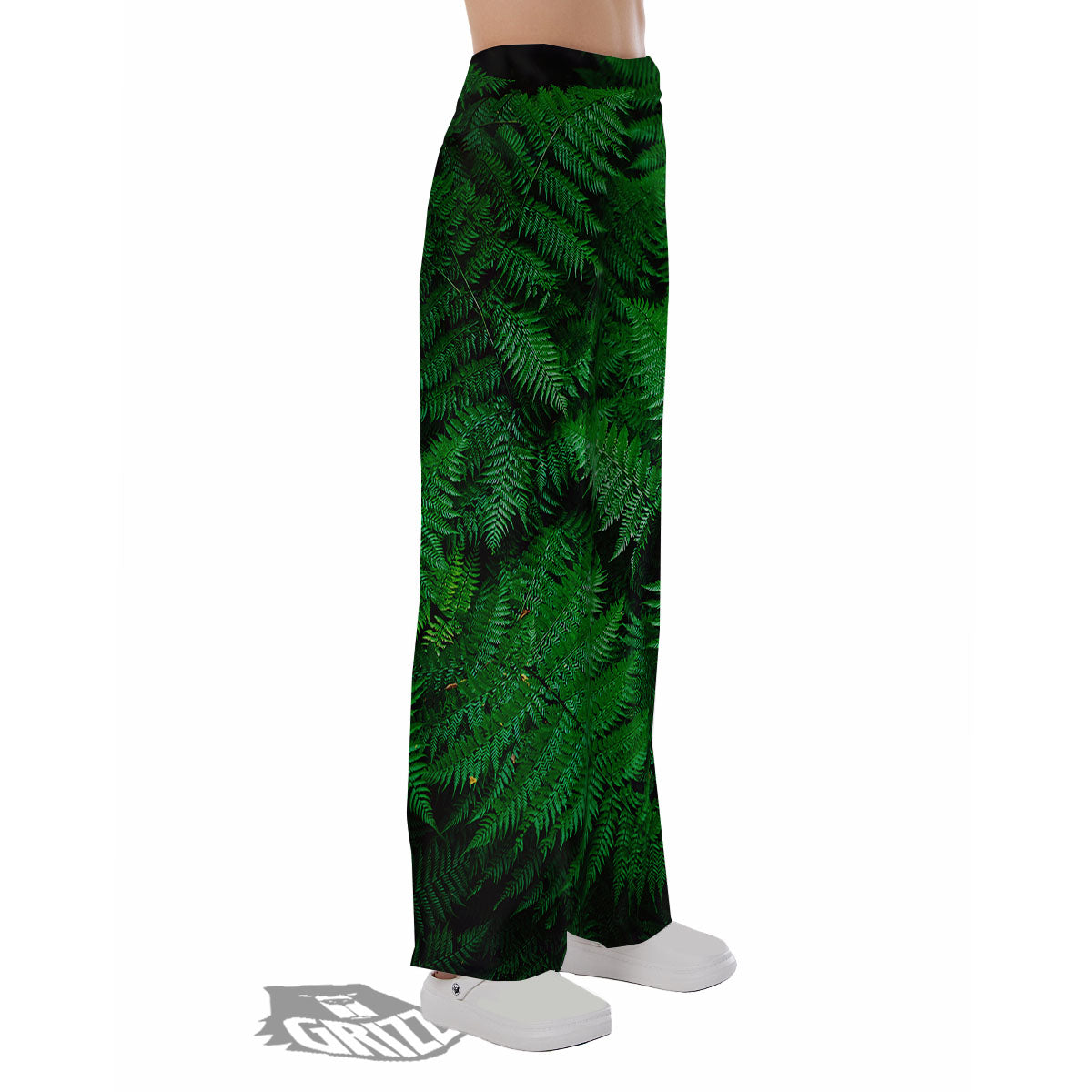 Fern Leaf Green Print Pajama Pants-grizzshop