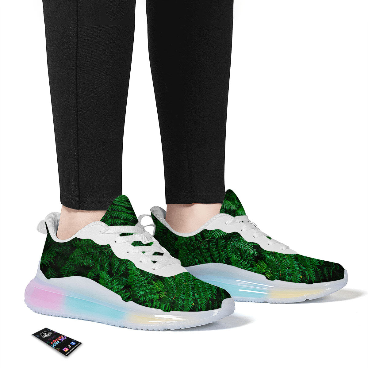 Fern Leaf Green Print Running Sneakers-grizzshop