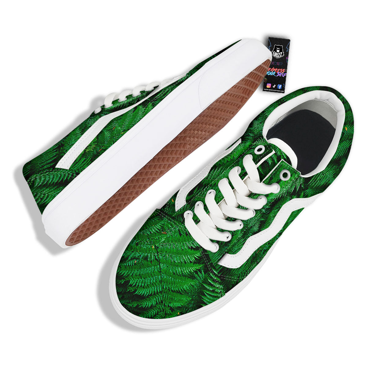 Fern Leaf Green Print Skate Shoes-grizzshop