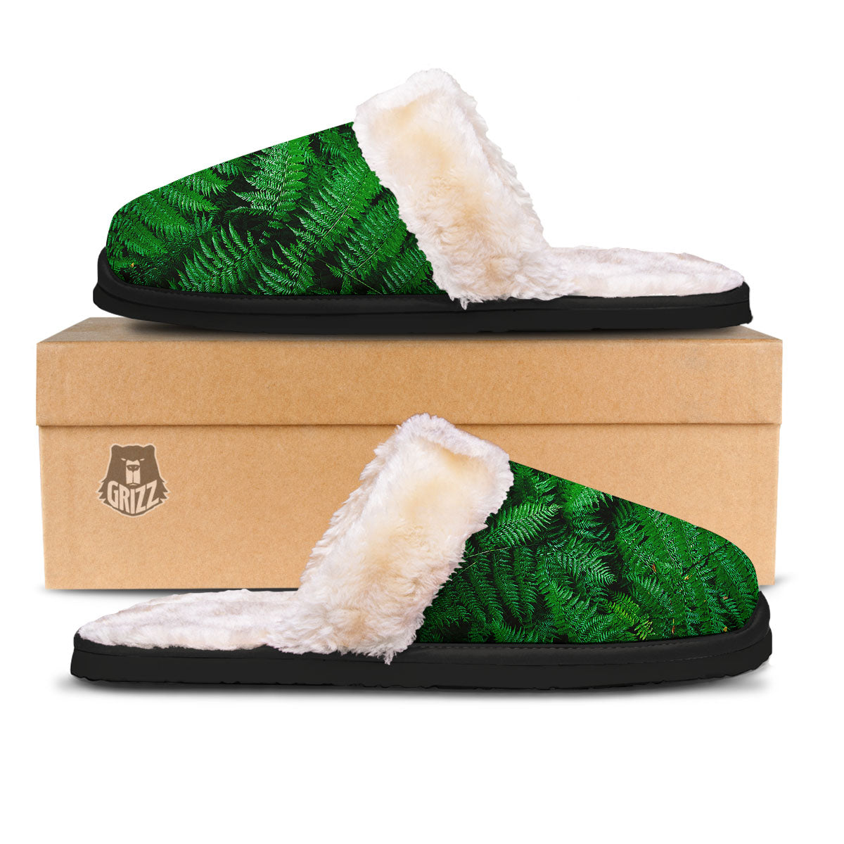 Fern Leaf Green Print Slippers-grizzshop