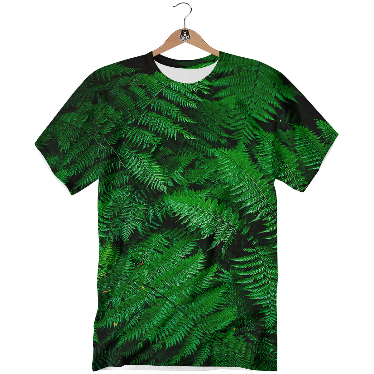 Fern Leaf Green Print T-Shirt-grizzshop