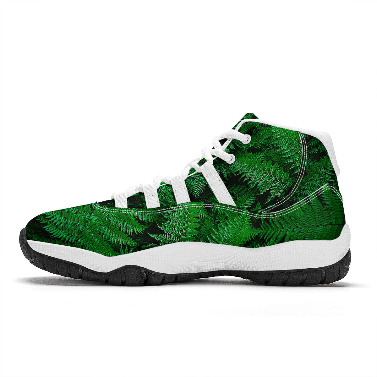 Fern Leaf Green Print White Bball Shoes-grizzshop