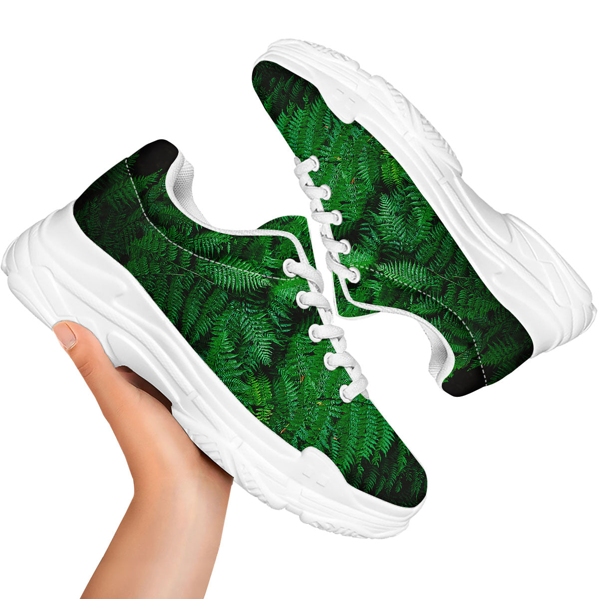 Fern Leaf Green Print White Chunky Shoes-grizzshop