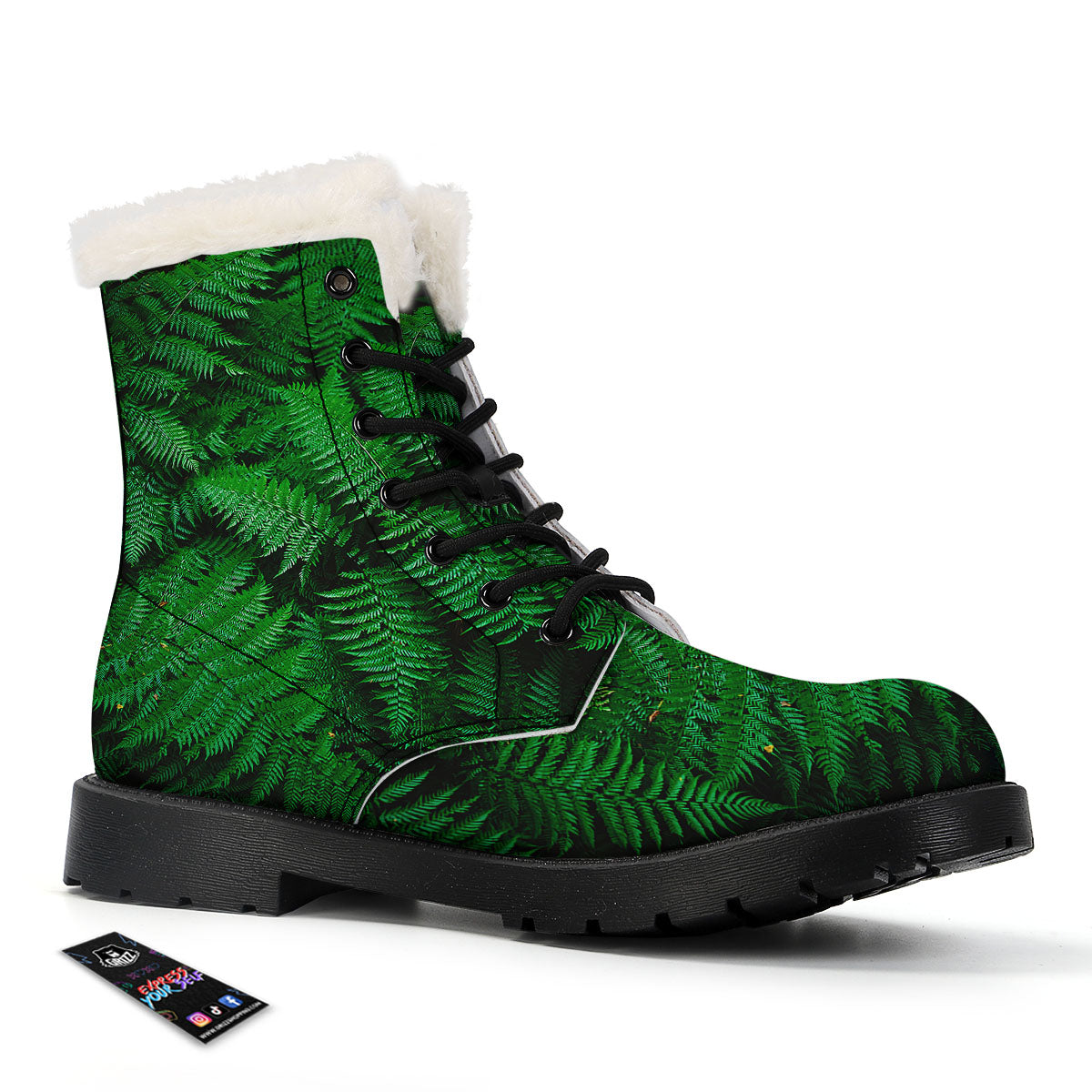 Fern Leaf Green Print Winter Boots-grizzshop