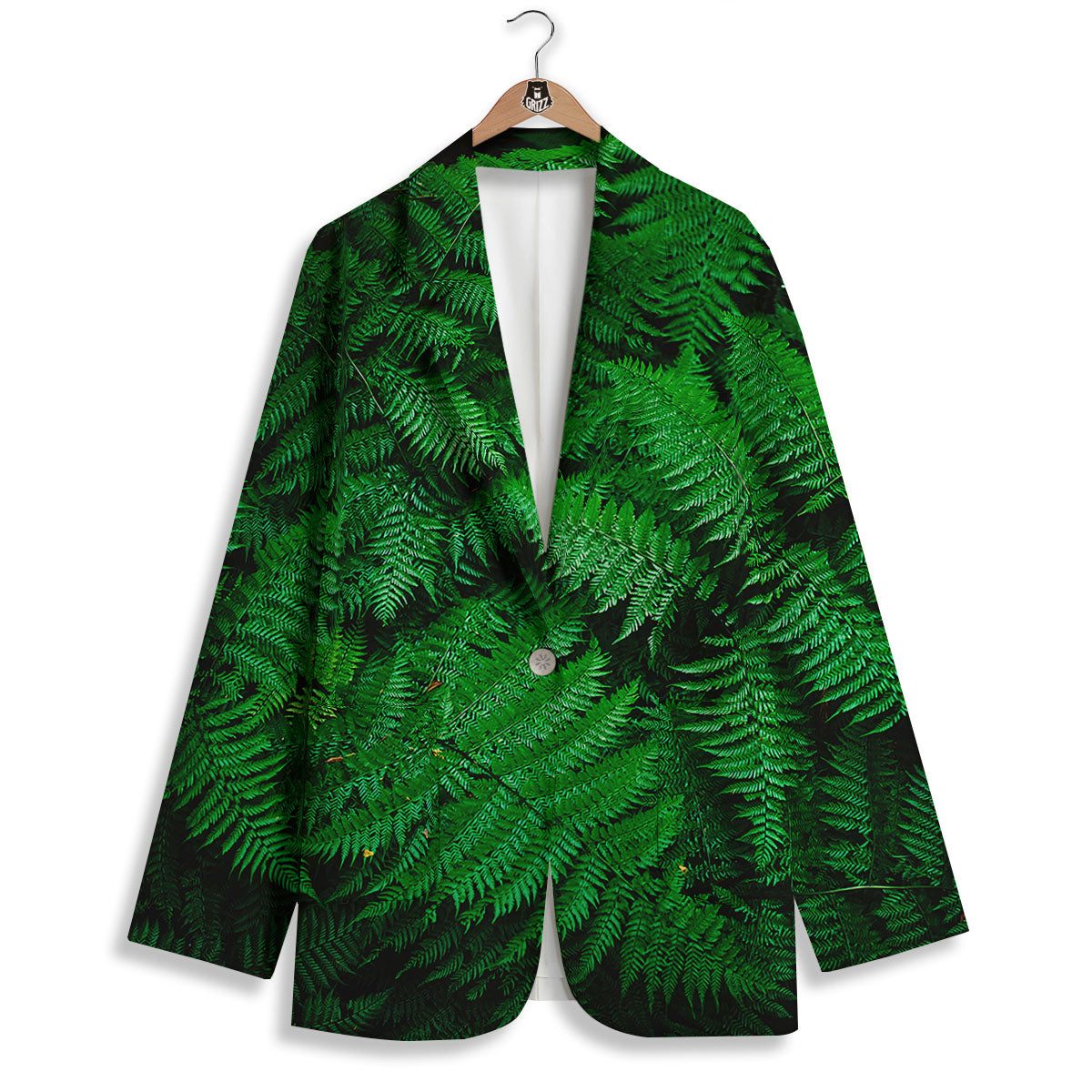 Fern Leaf Green Print Women's Blazer-grizzshop