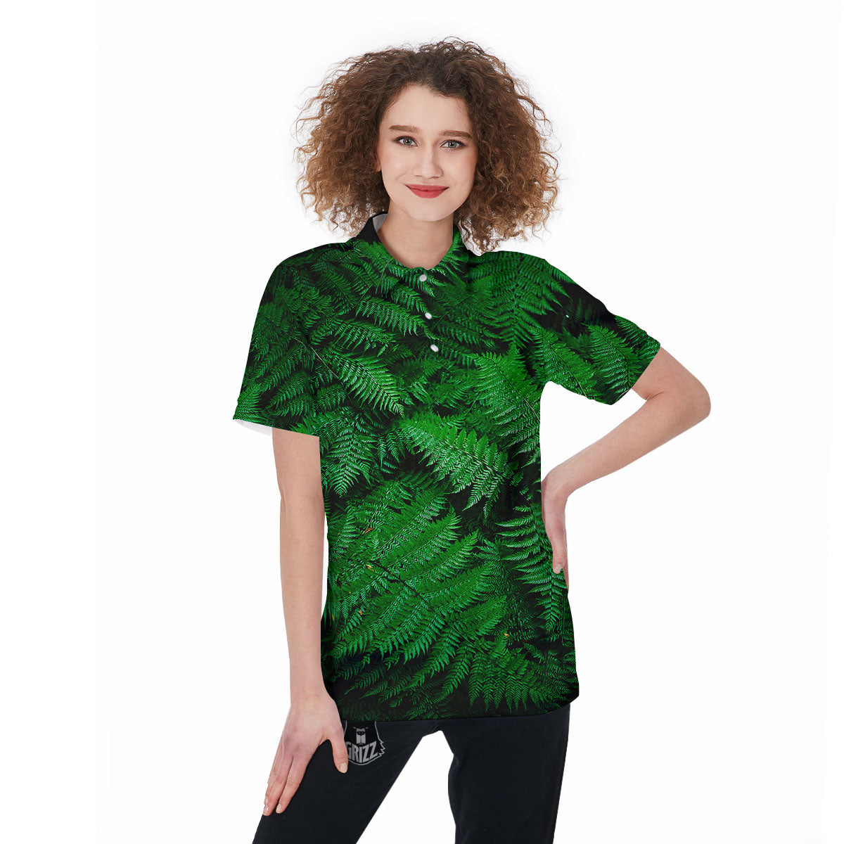 Fern Leaf Green Print Women's Golf Shirts-grizzshop