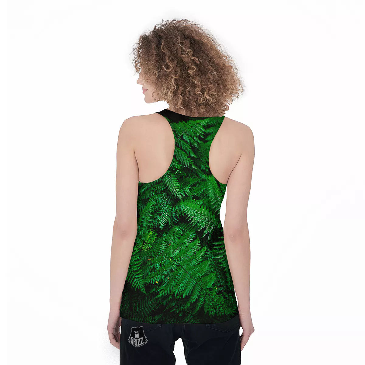 Fern Leaf Green Print Women's Racerback Tank Top-grizzshop