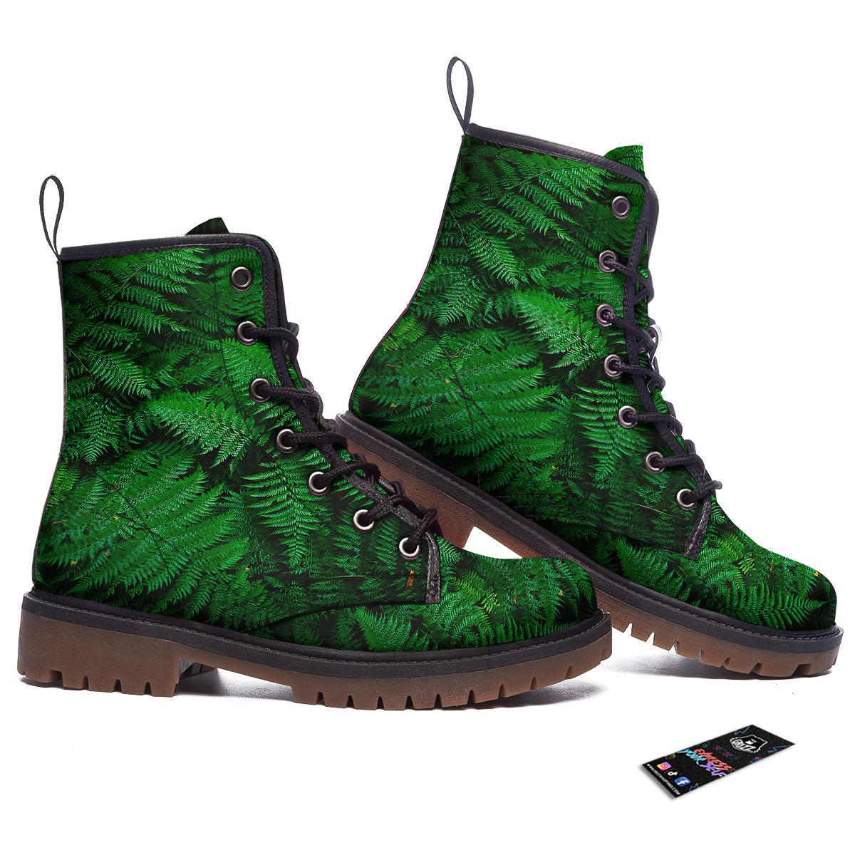 Fern Leaf Green Print Work Boots-grizzshop