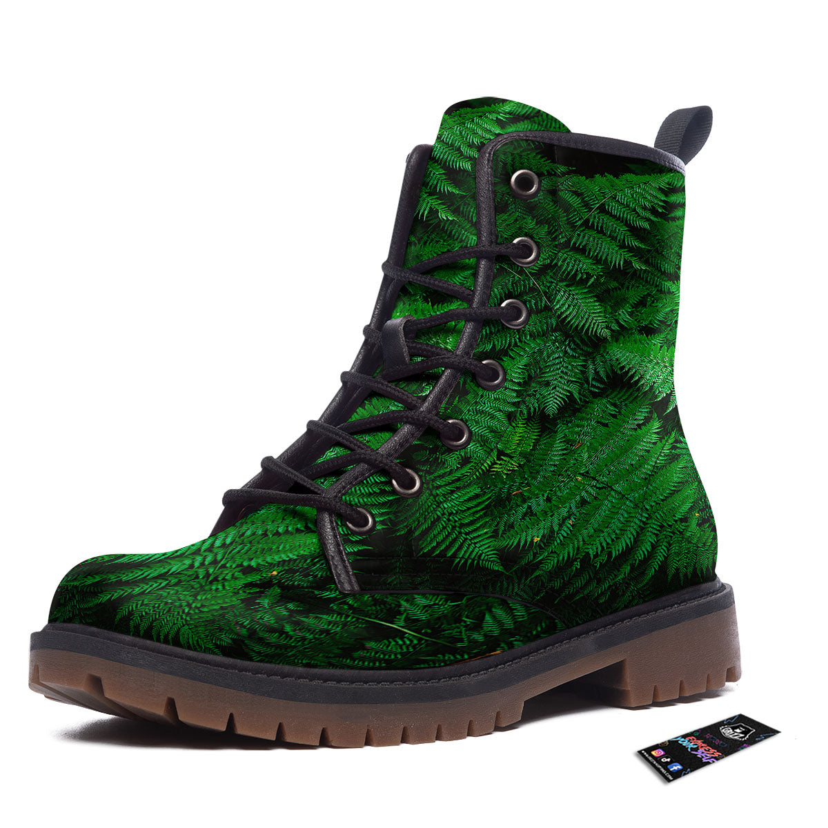 Fern Leaf Green Print Work Boots-grizzshop