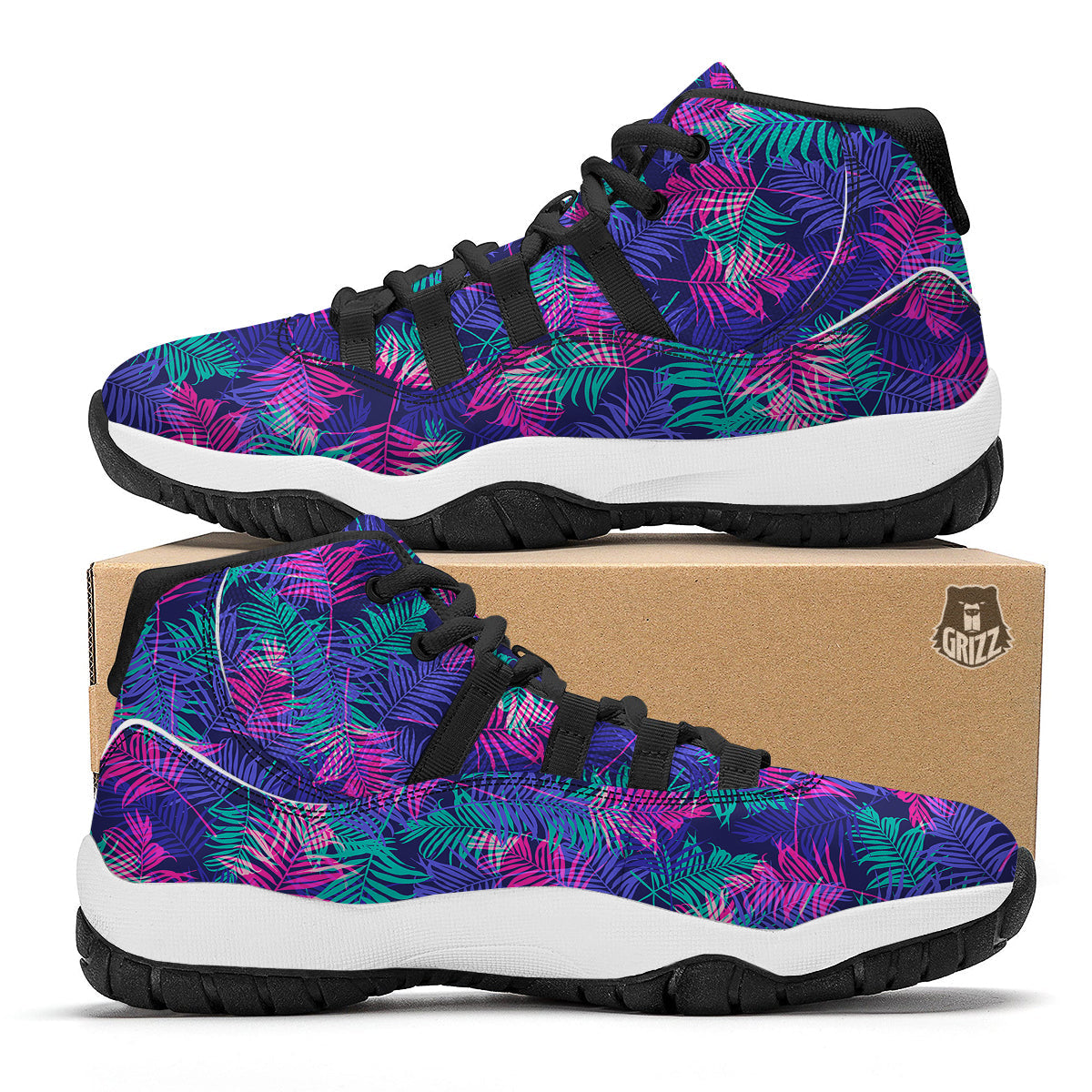 Fern Leaf Psychedelic Color Print Pattern Black Bball Shoes-grizzshop