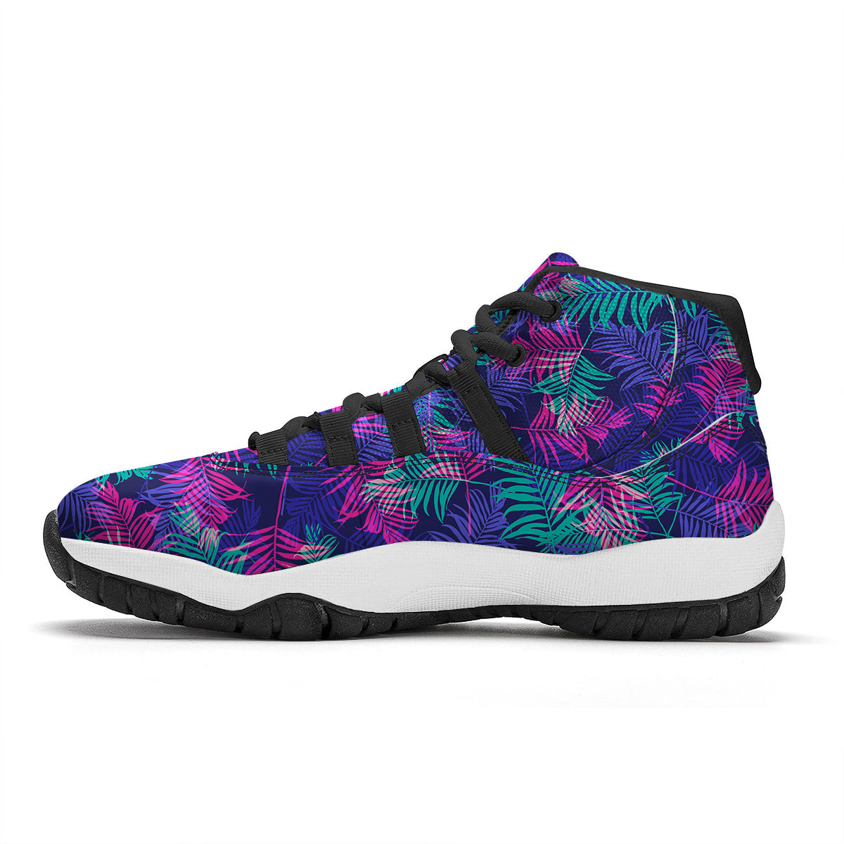 Fern Leaf Psychedelic Color Print Pattern Black Bball Shoes-grizzshop