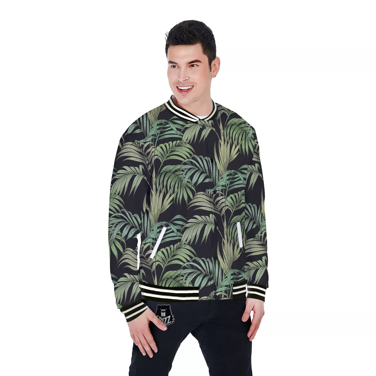 Fern Leaf Tropical Print Pattern Baseball Jacket-grizzshop