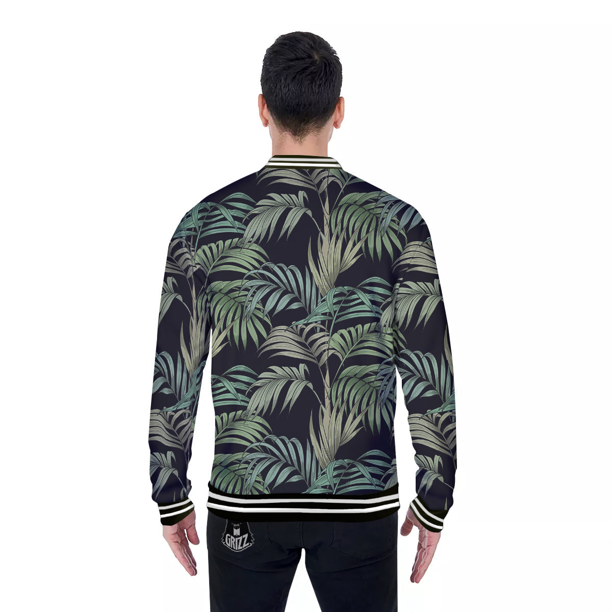 Fern Leaf Tropical Print Pattern Baseball Jacket-grizzshop