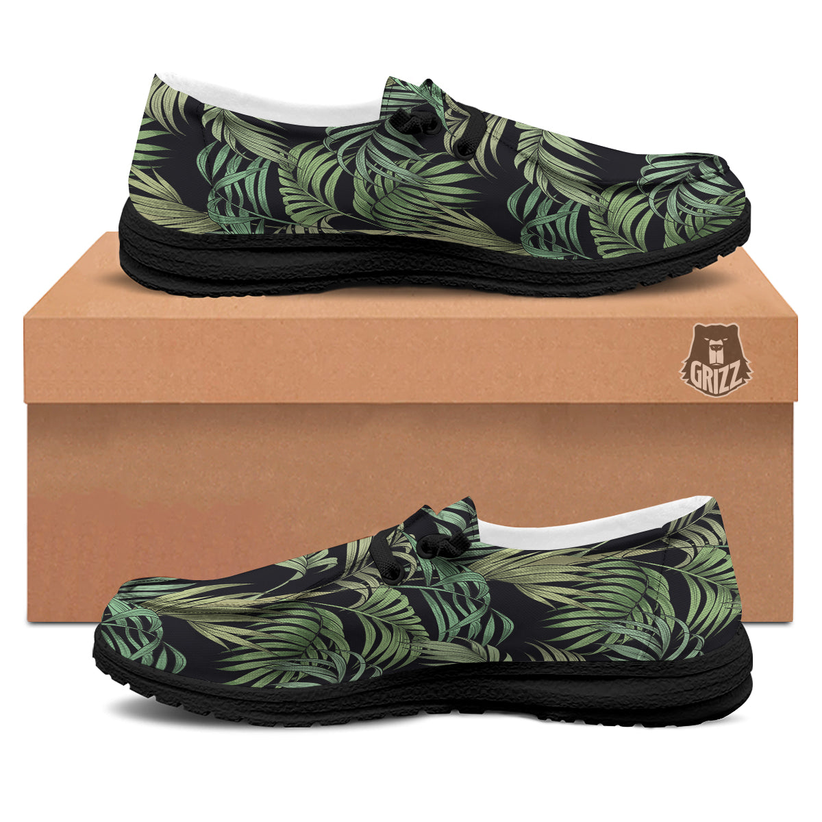 Fern Leaf Tropical Print Pattern Black Loafers-grizzshop