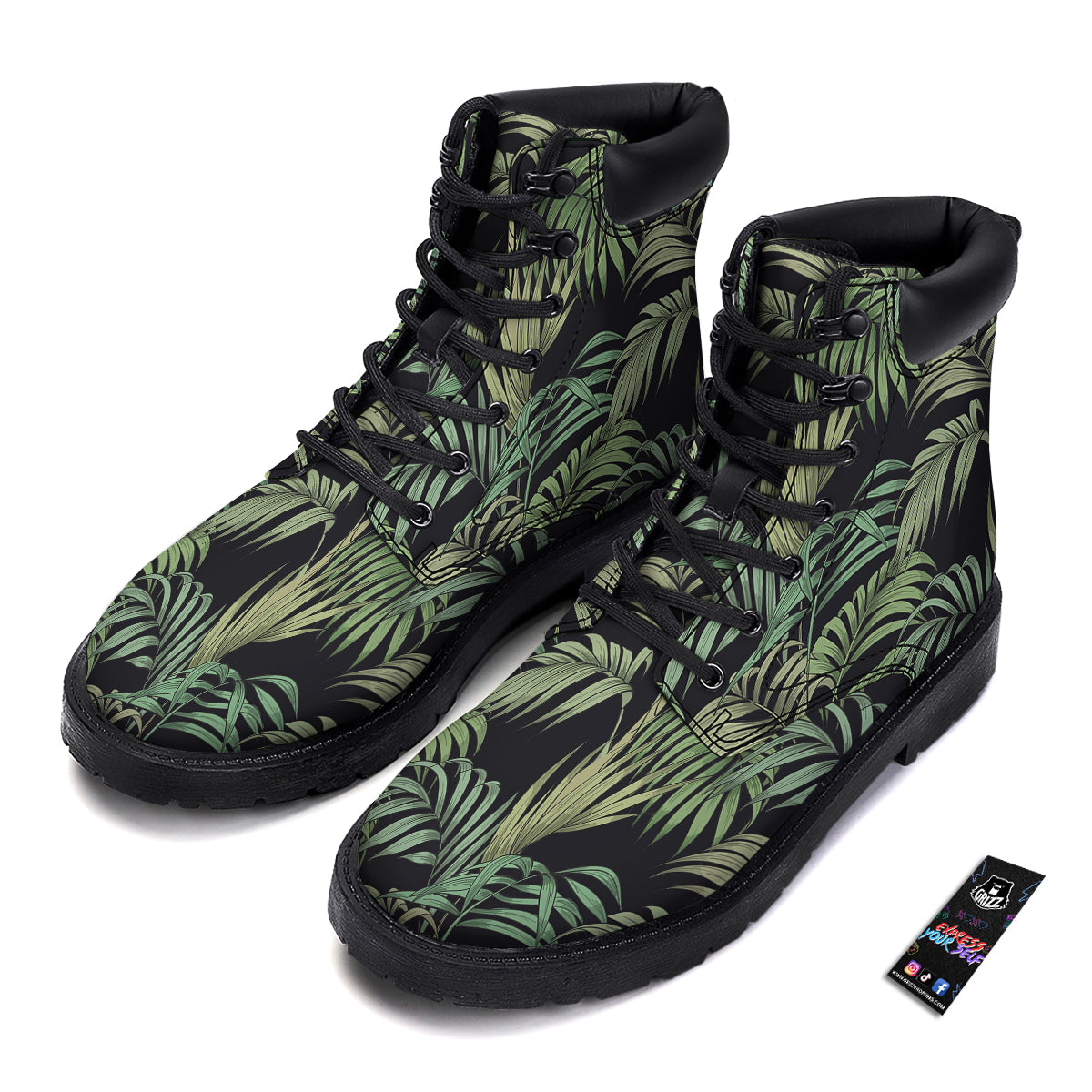 Fern Leaf Tropical Print Pattern Boots-grizzshop