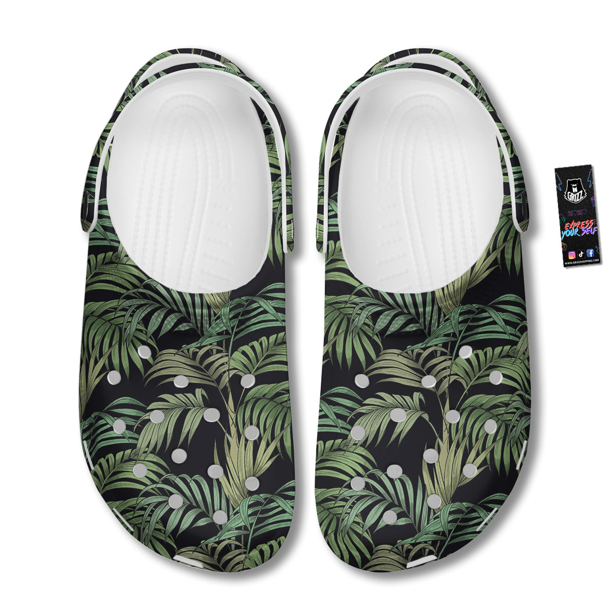 Fern Leaf Tropical Print Pattern Clog-grizzshop