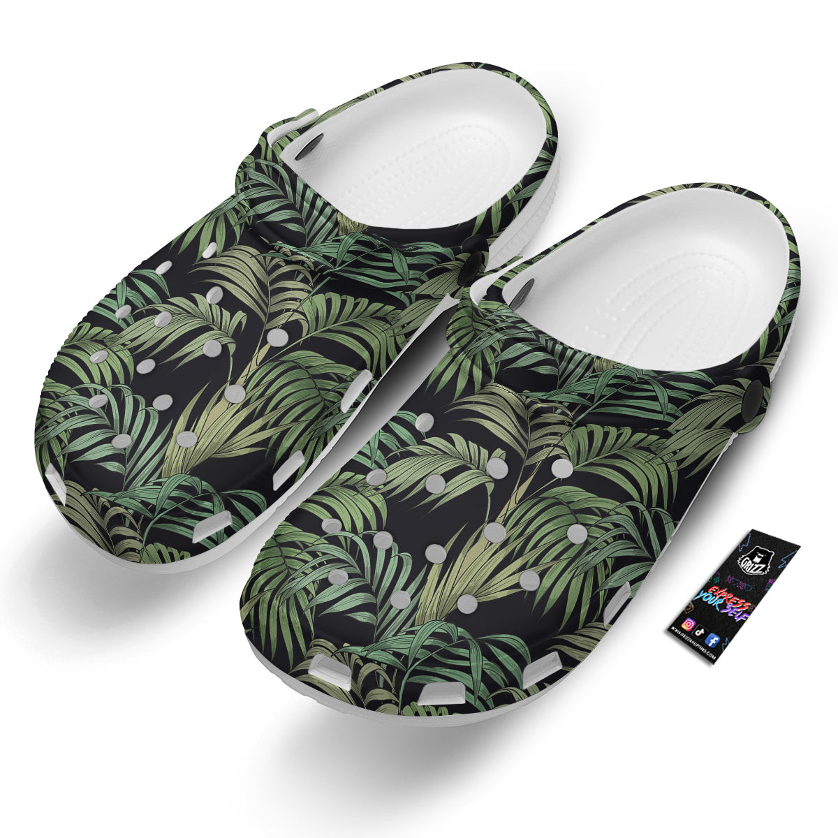 Fern Leaf Tropical Print Pattern Clog-grizzshop