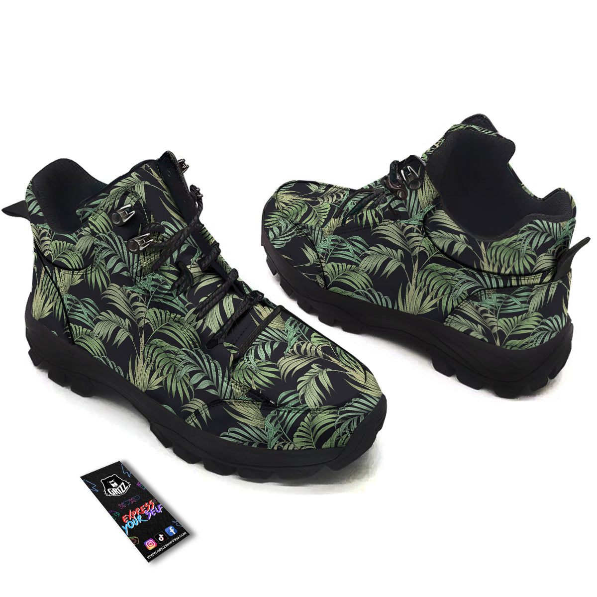Fern Leaf Tropical Print Pattern Hiking Shoes-grizzshop