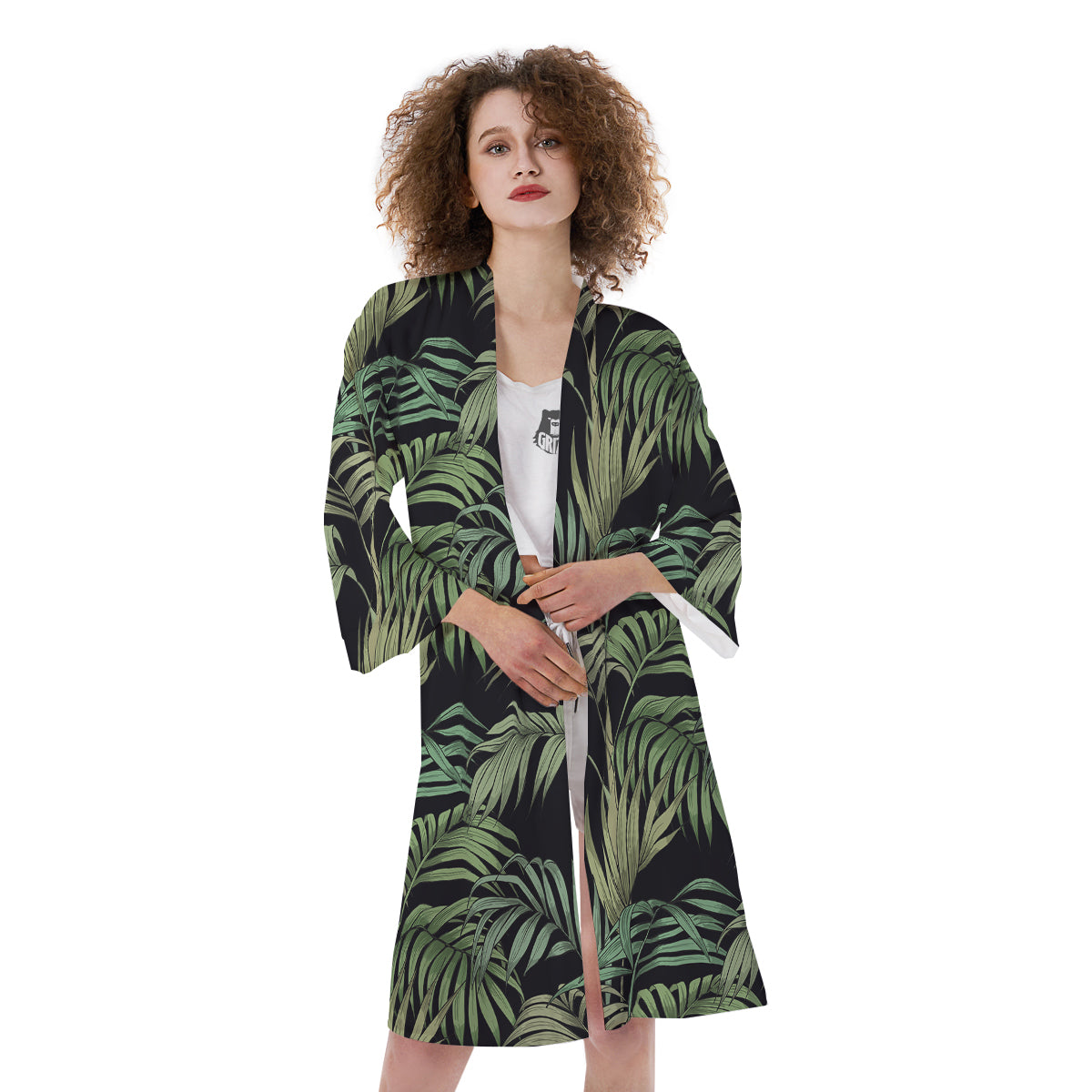 Fern Leaf Tropical Print Pattern Kimono-grizzshop