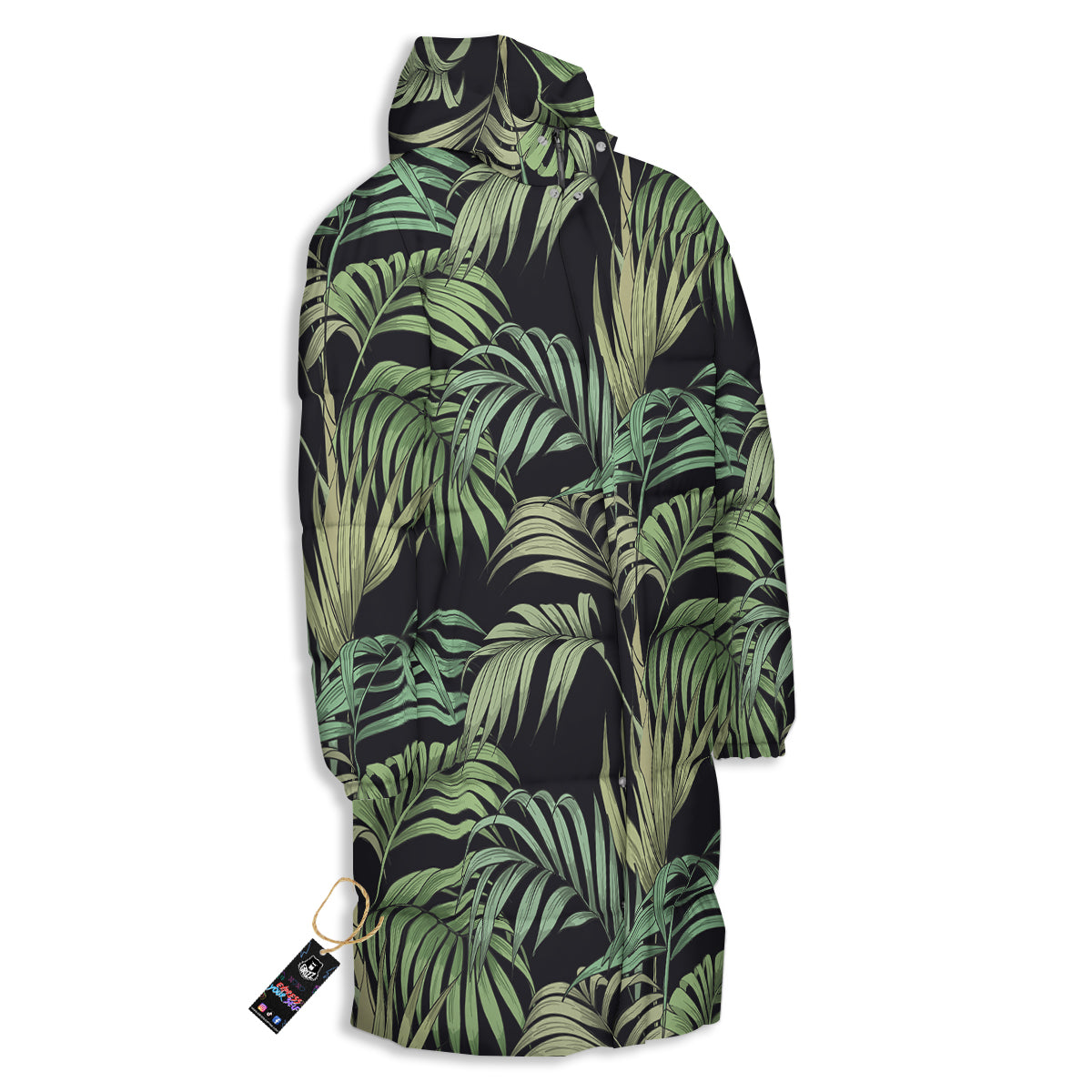 Fern Leaf Tropical Print Pattern Long Down Jacket-grizzshop