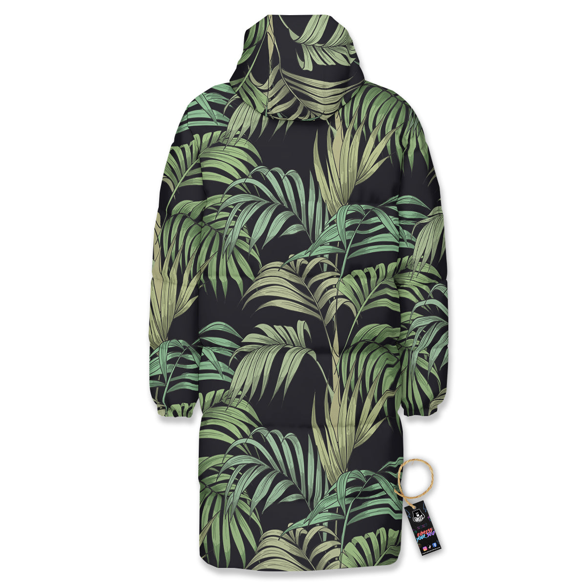 Fern Leaf Tropical Print Pattern Long Down Jacket-grizzshop