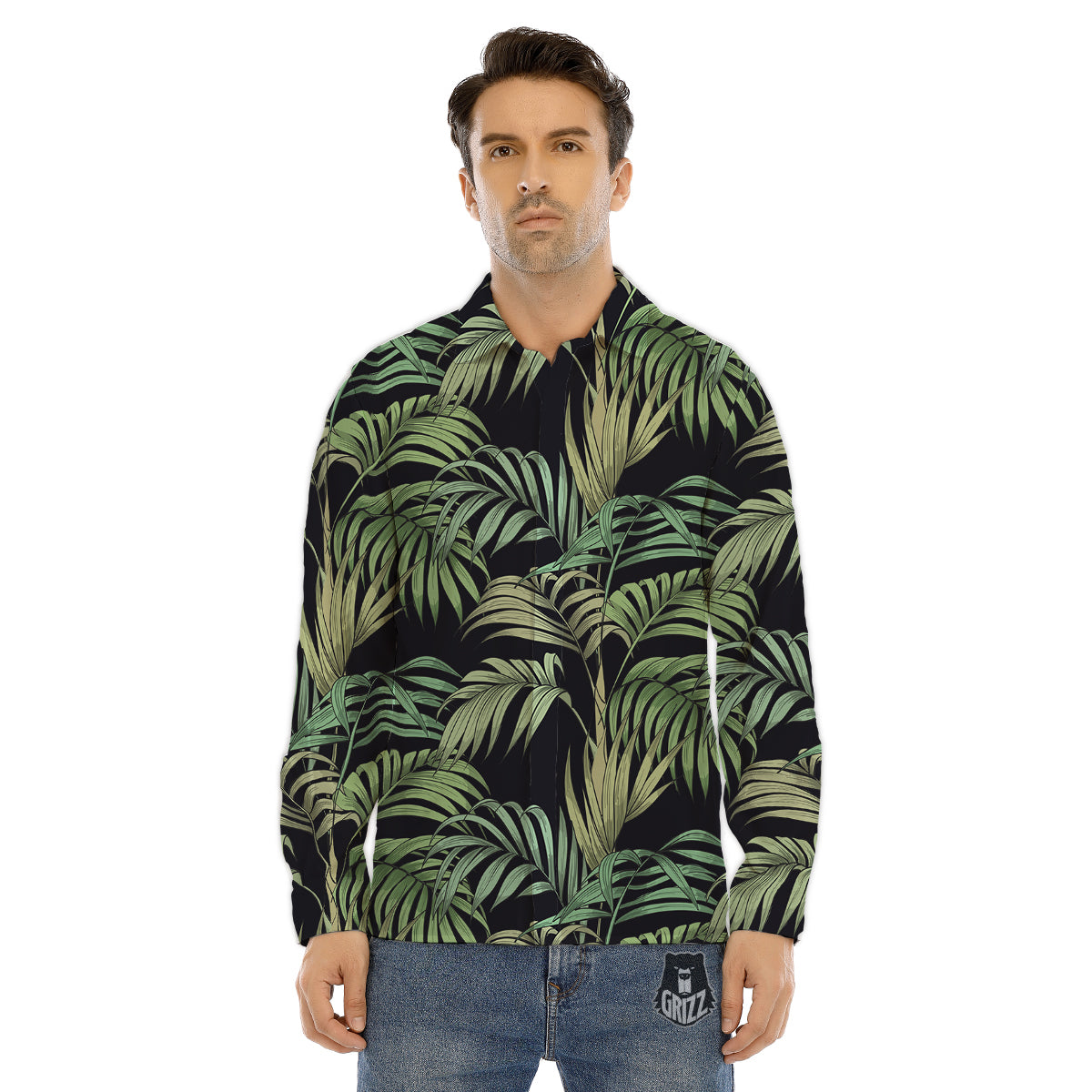 Fern Leaf Tropical Print Pattern Men's Dress Shirts-grizzshop