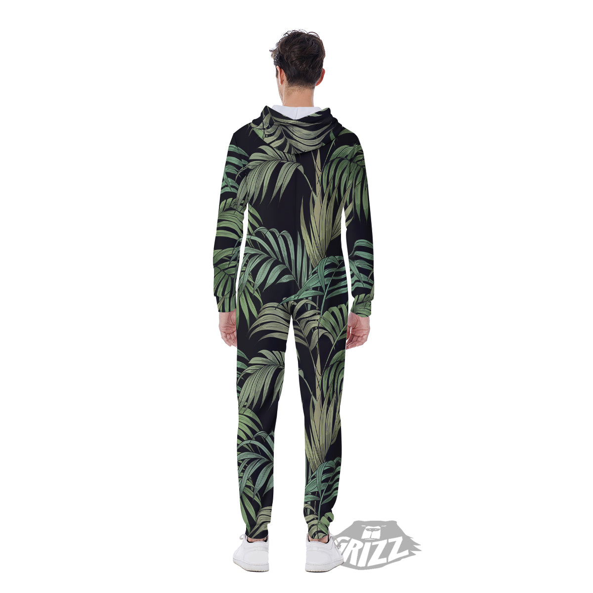 Fern Leaf Tropical Print Pattern Men's Jumpsuit-grizzshop