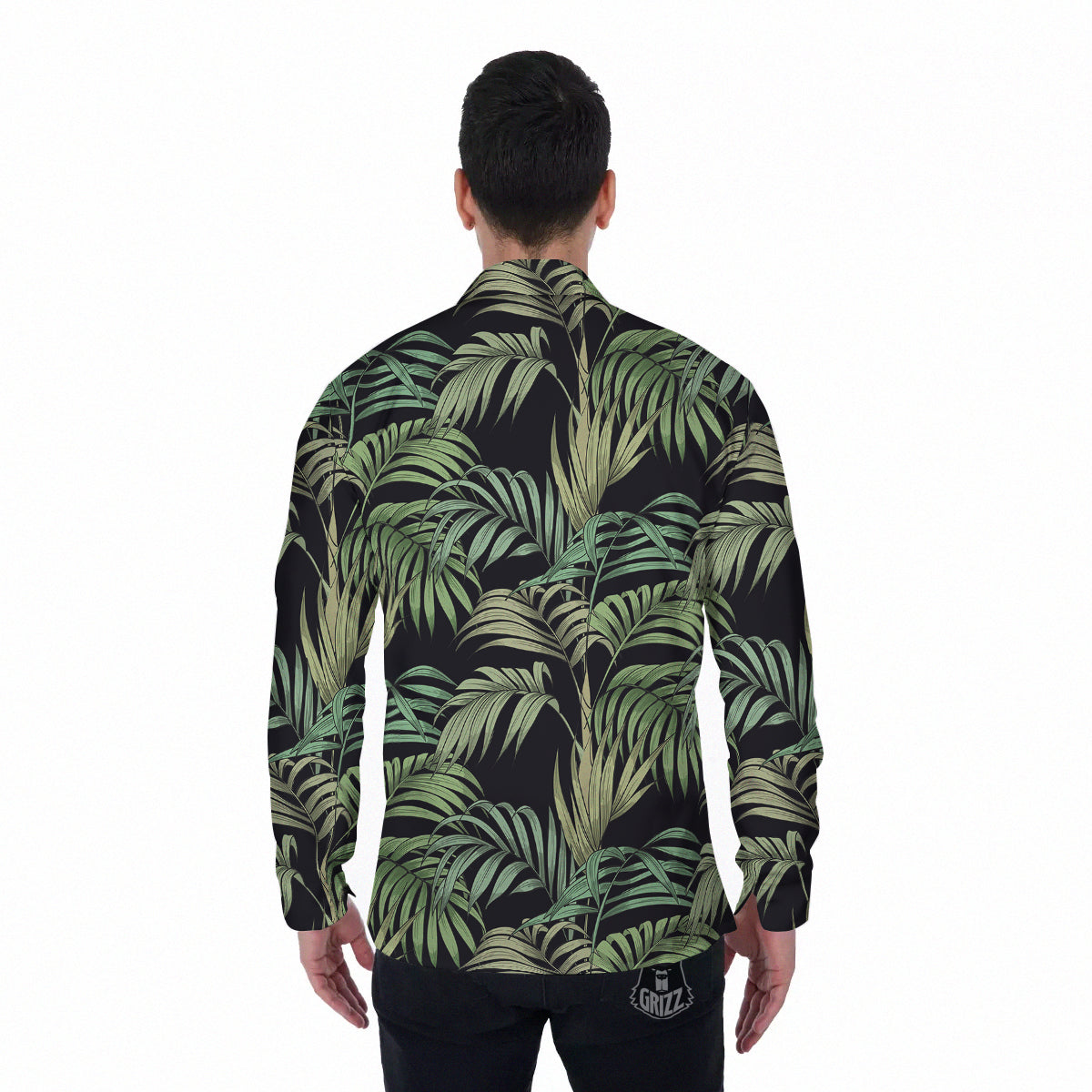 Fern Leaf Tropical Print Pattern Men's Long Sleeve Shirts-grizzshop