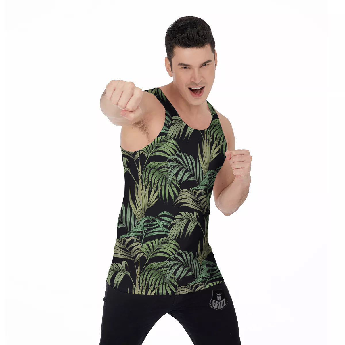 Fern Leaf Tropical Print Pattern Men's Tank Top-grizzshop